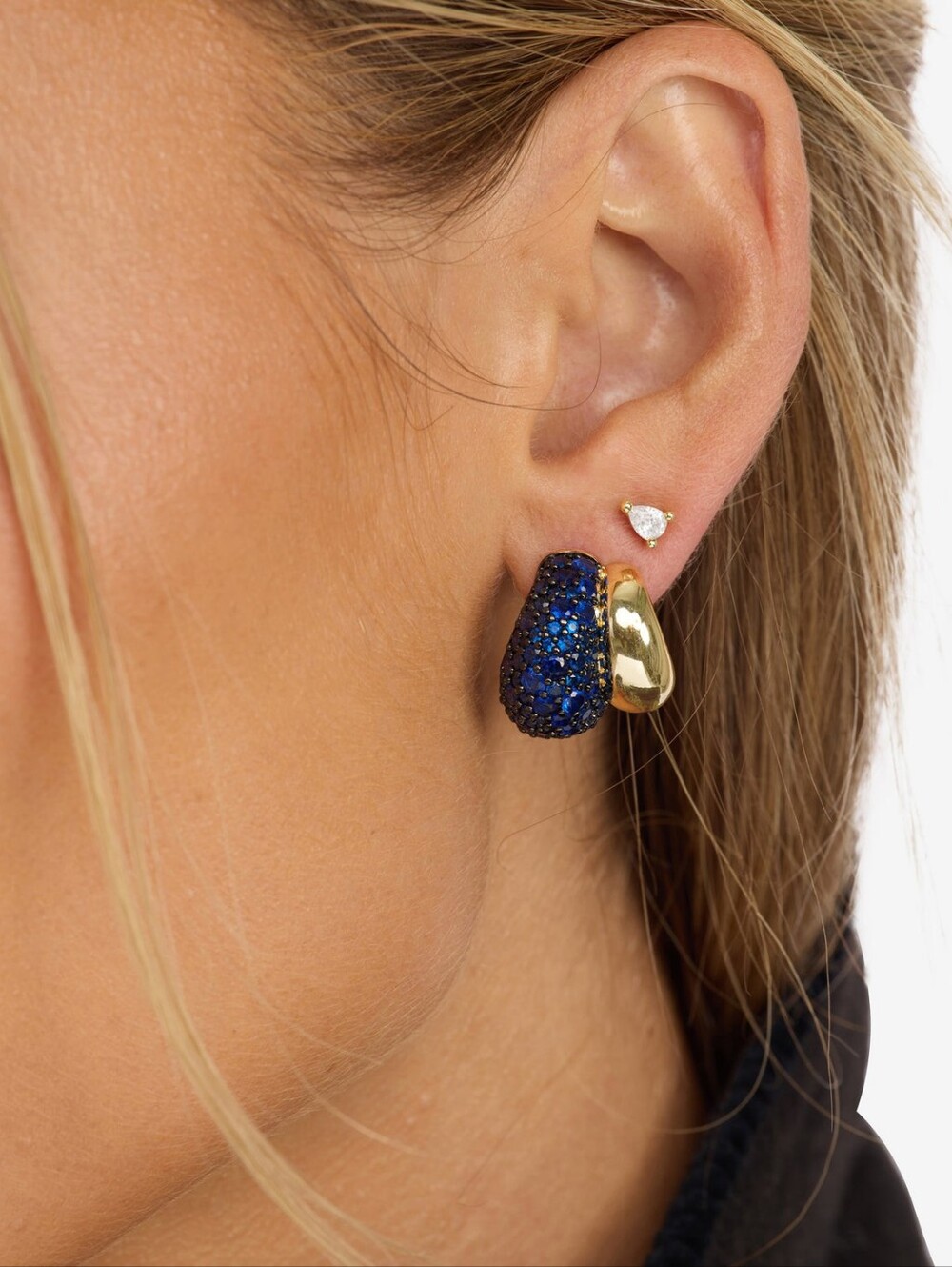 Melinda Maria Norah Pavé Double Hoop Gold |Blue Sapphire Earrings New - FIRM ✨️